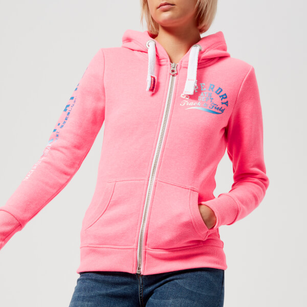 Superdry Women's Track & Field Zip Hoody - Casette Pink Snowy Womens ...