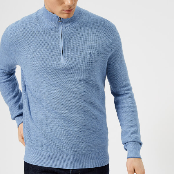 Polo Ralph Lauren Men's Pima Cotton Half Zip Sweater - Blue - Free UK ...