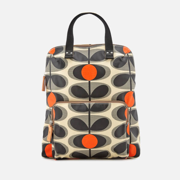 Orla Kiely Women's Canvas Flower Stem Print Backpack Tote Bag Granite