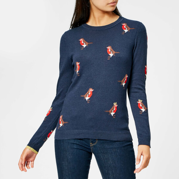 Joules Women's Festive Robin Intarsia Jumper French Navy Womens