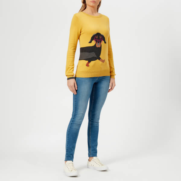 Joules Women's Miranda Sausage Dog Intarsia Jumper Ochre Womens