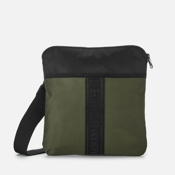 Armani Exchange Men's Textured Fabric and Mesh Cross Body Bag Black