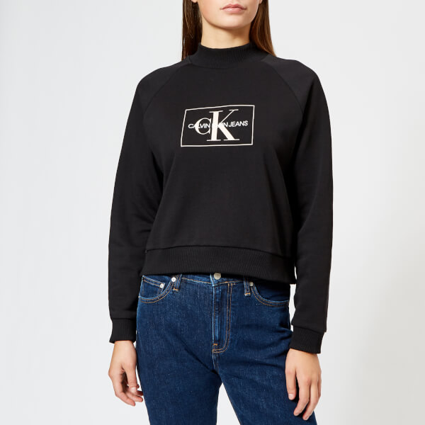 Calvin Klein Women's Outline Monogram Rel Crew Neck Sweatshirt - Black ...