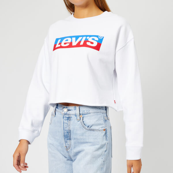Levi's Women's Graphic Raw Cut Crew Jumper New Logo Crew White Womens