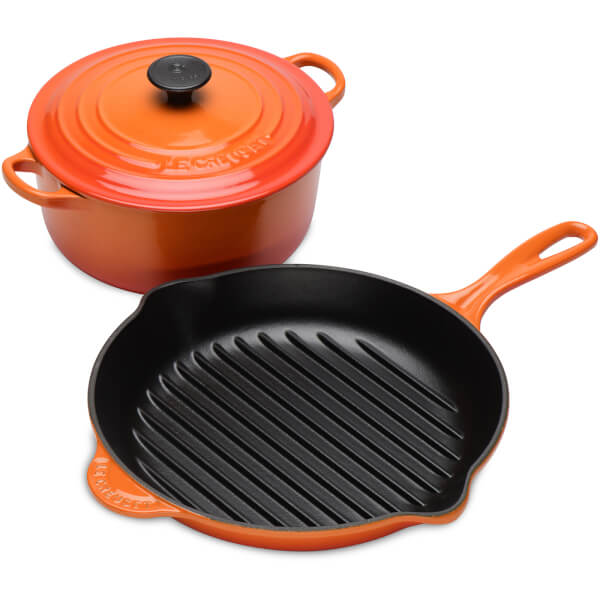 Le Creuset Classic Casserole and Round Grill 20cm Pan Set Volcanic