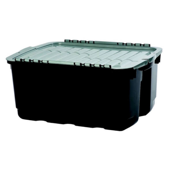 Curver Tuff Heavy Duty Plastic Storage Box Grey & Black 49L Homebase