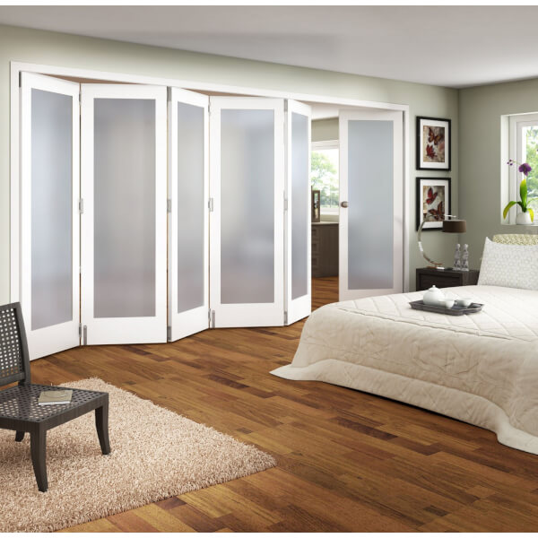 Room Divider Obscure Glazed White Primed 6 Door 3771mm Wide Homebase
