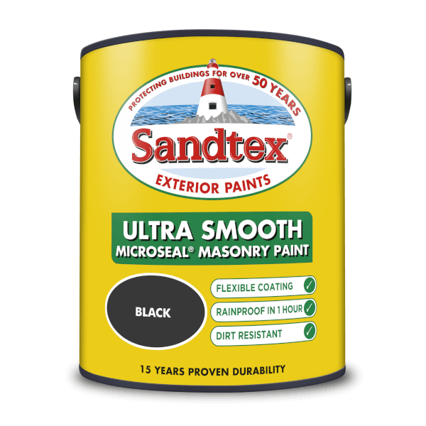 Sandtex Ultra Smooth Masonry Paint - Black - 5L | Homebase