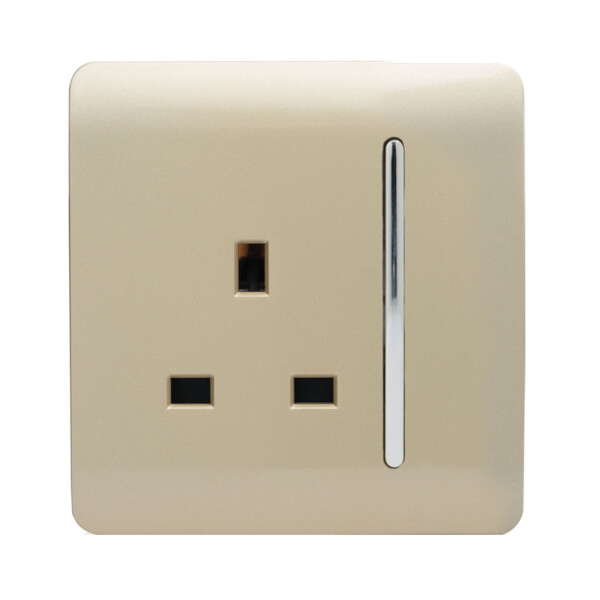 Trendi Switch 1 Gang 13 amp Plug Socket in Screwless Gold Homebase
