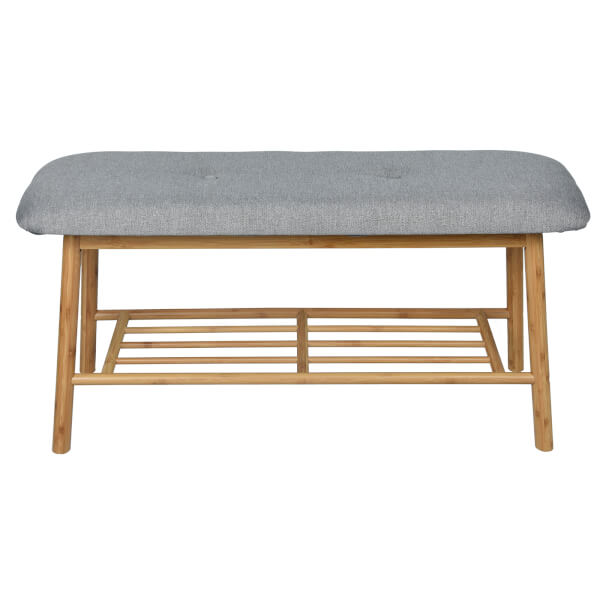 Bamboo Shoe Bench with Grey Cushion Seat Homebase