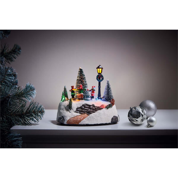 Snowy Tree Scene Musical LED Christmas Decoration Battery Operated