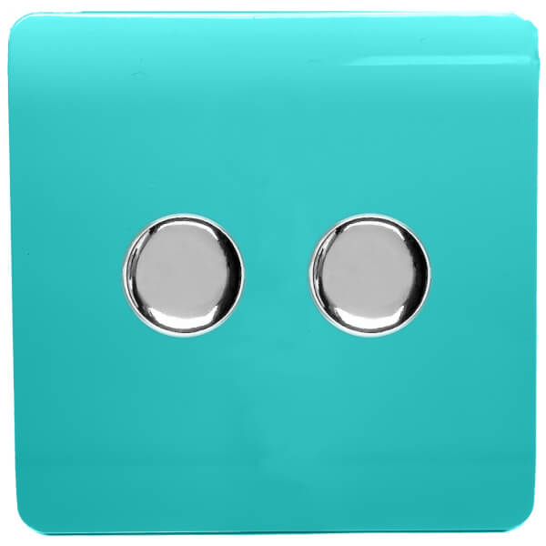 Trendi Switch 2 Gang 120 Watt LED Dimmer Switch in Bright Teal Homebase
