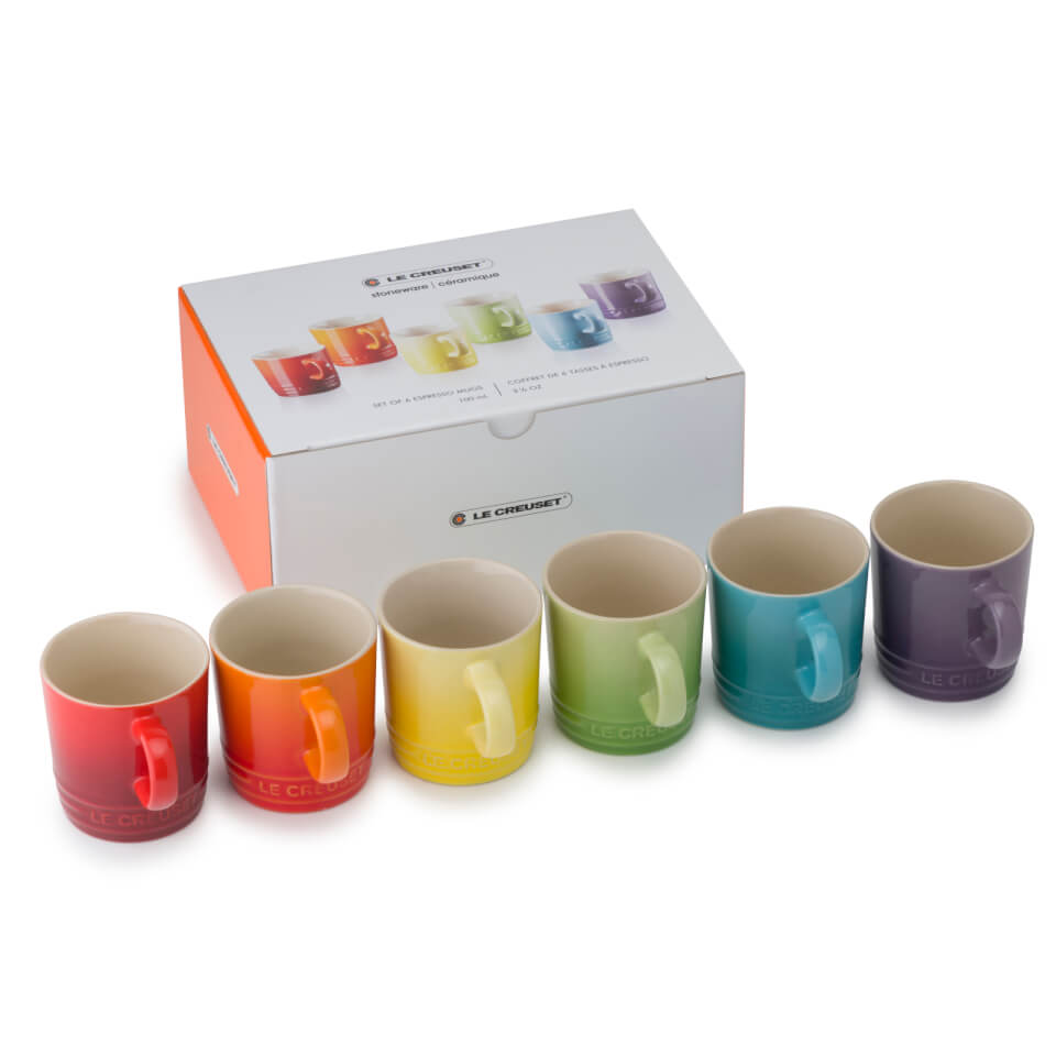 Le Creuset Stoneware Rainbow Espresso Mugs (Set of 6) Multi Free UK