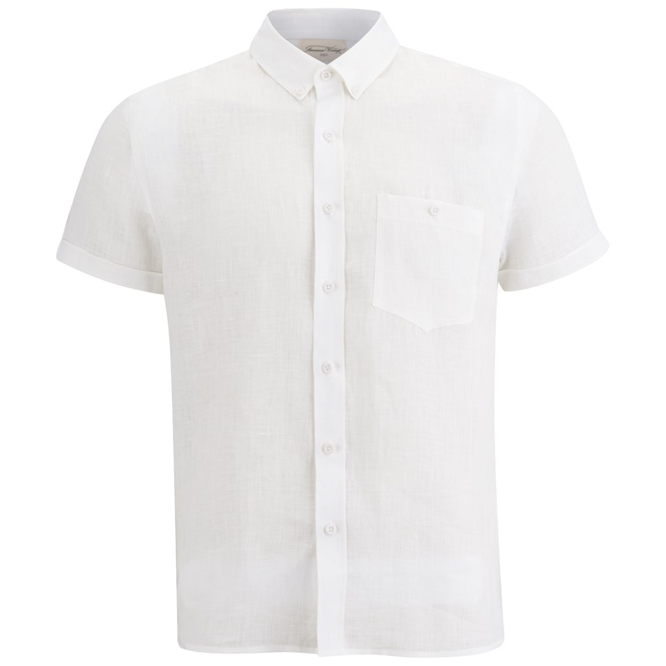 American Vintage Men's Short Sleeve Linen Shirt - White - Free UK ...
