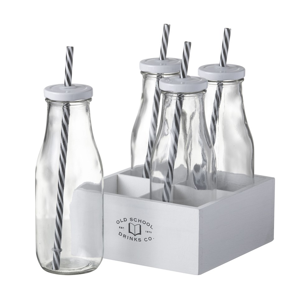 Parlane Milk Bottles With Straws Set Of 4 Homeware Zavvi Us