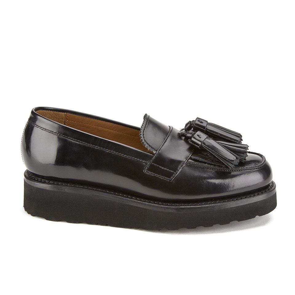 Grenson Women's Clara V Leather Tassle Loafers - Black Hi Shine | FREE ...
