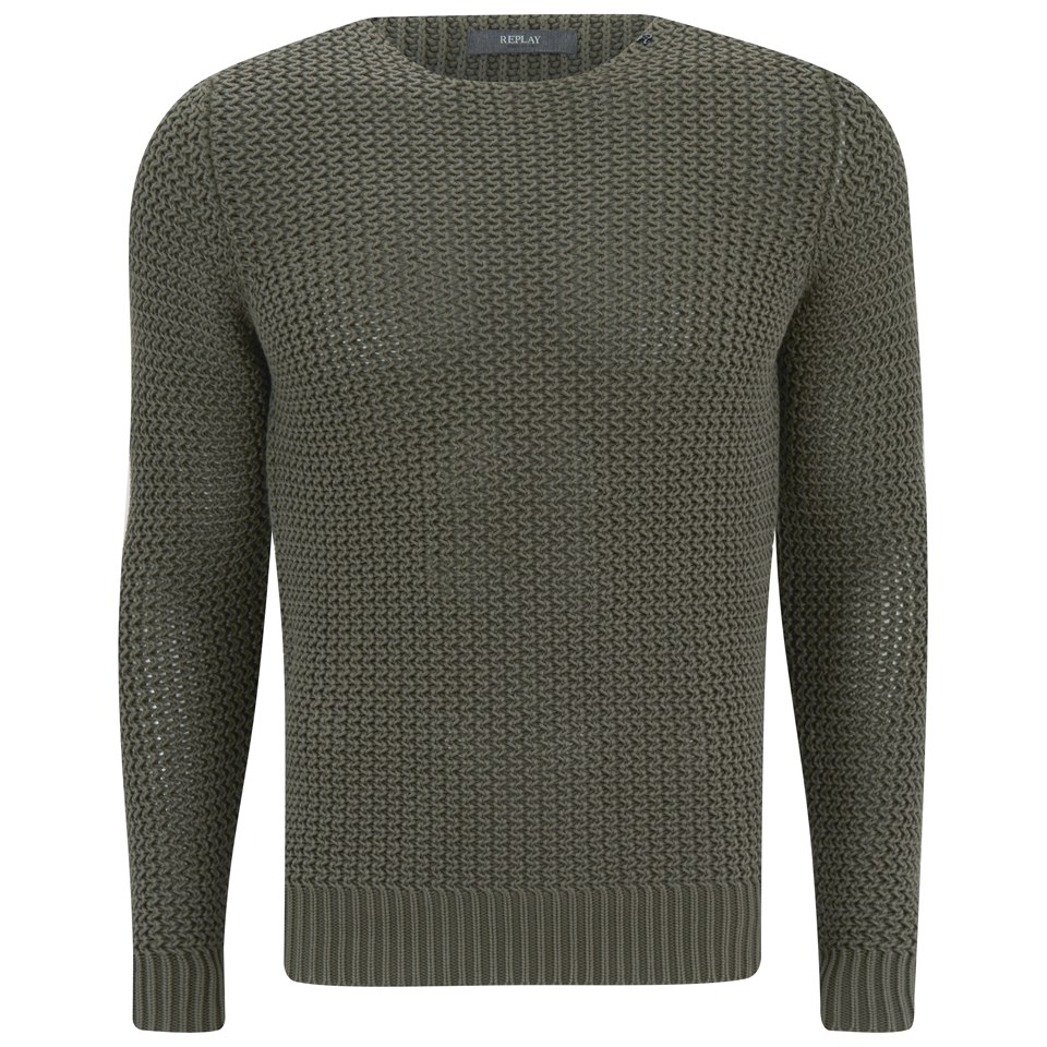 REPLAY Men's Loose Knitted Jumper - Military Green Mens Clothing ...