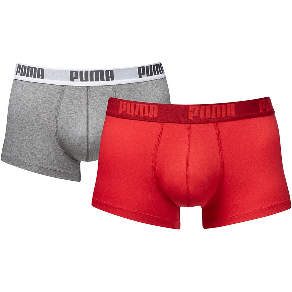 Puma Men's 2 Pack Trunks - Grey/Red Mens Underwear | Zavvi