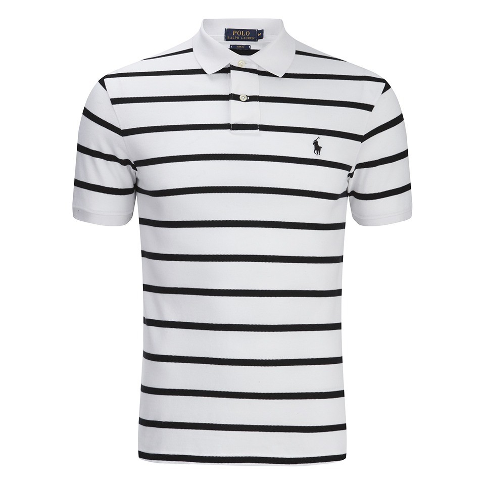 Polo Ralph Lauren Men\u0027s Short Sleeve Slim Fit Striped Polo Shirt - White/Black  - Free UK Delivery over �50