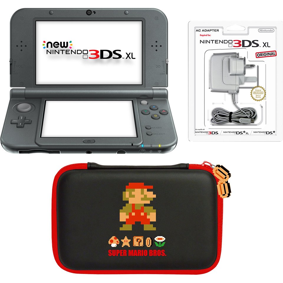 New Nintendo 3ds Xl Metallic Black Mario Retro Case Pack Nintendo Official Uk Store