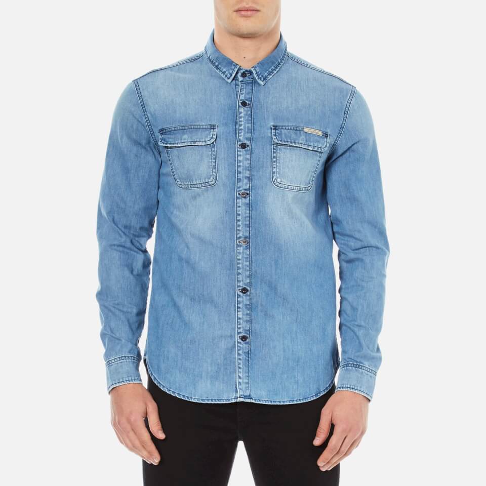 Calvin Klein Men's Classic Denim Shirt Light Indigo Mens Clothing