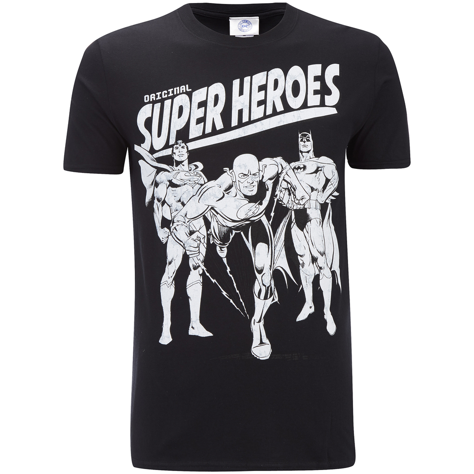 DC Comics Men's Original Superheroes TShirt Black Merchandise Zavvi UK
