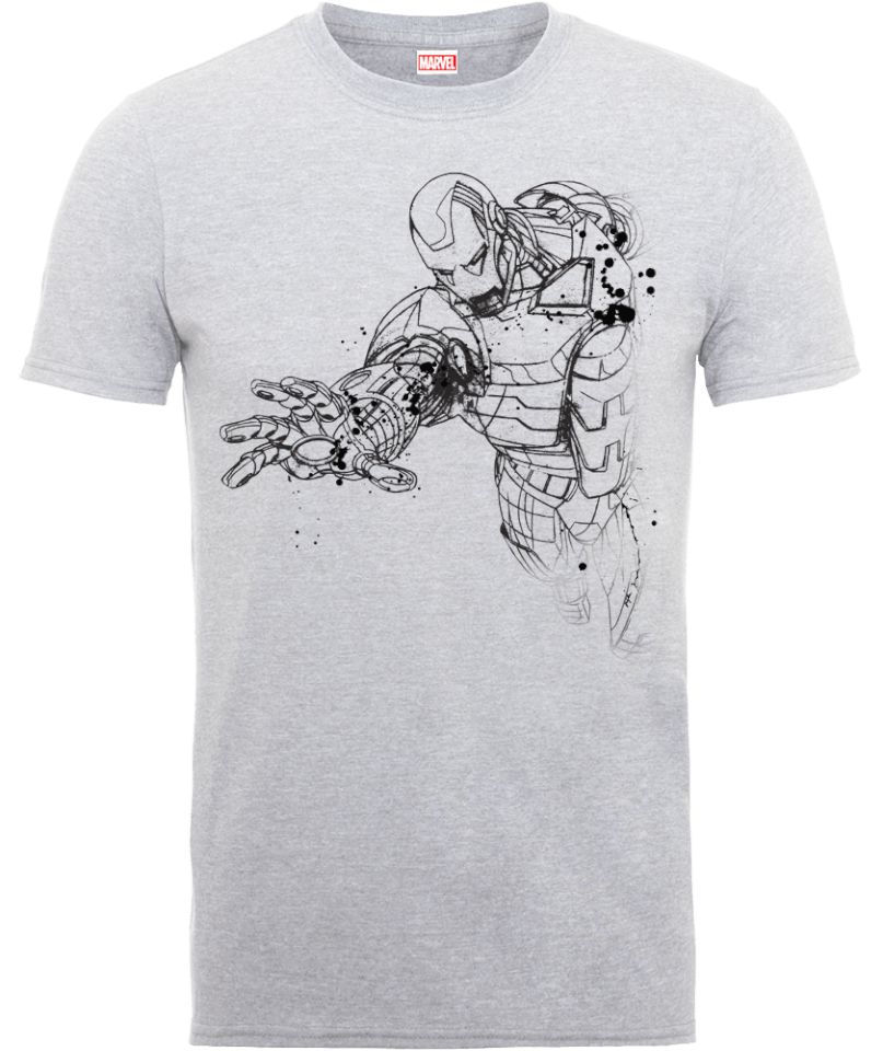 Marvel Avengers Assemble Iron Man Mono Sketch T Shirt Grey