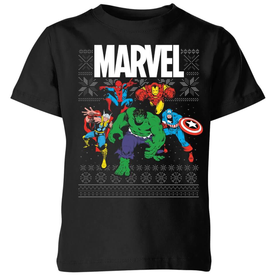 Marvel Avengers Group Kids Christmas TShirt Black