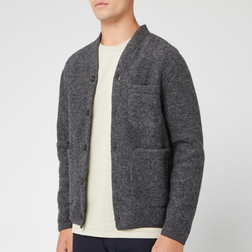 Universal Works Men's Wool Fleece Cardigan - Charcoal - Free UK ...