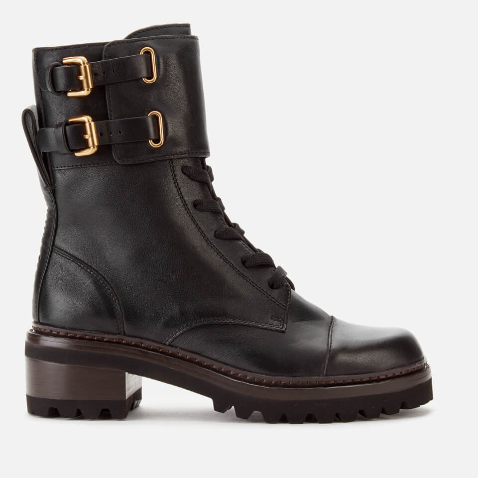 See By Chloé Women's Leather Lace Up Military Boots - Nero | FREE UK ...