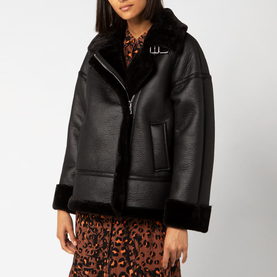 whistles faux fur biker jacket navy