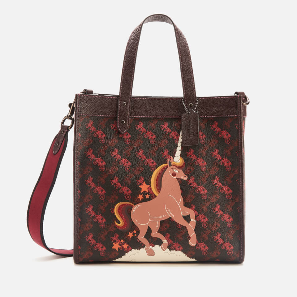 Coach 1941 Women's Coated Canvas Unicorn Print Medium Tote Bag Black