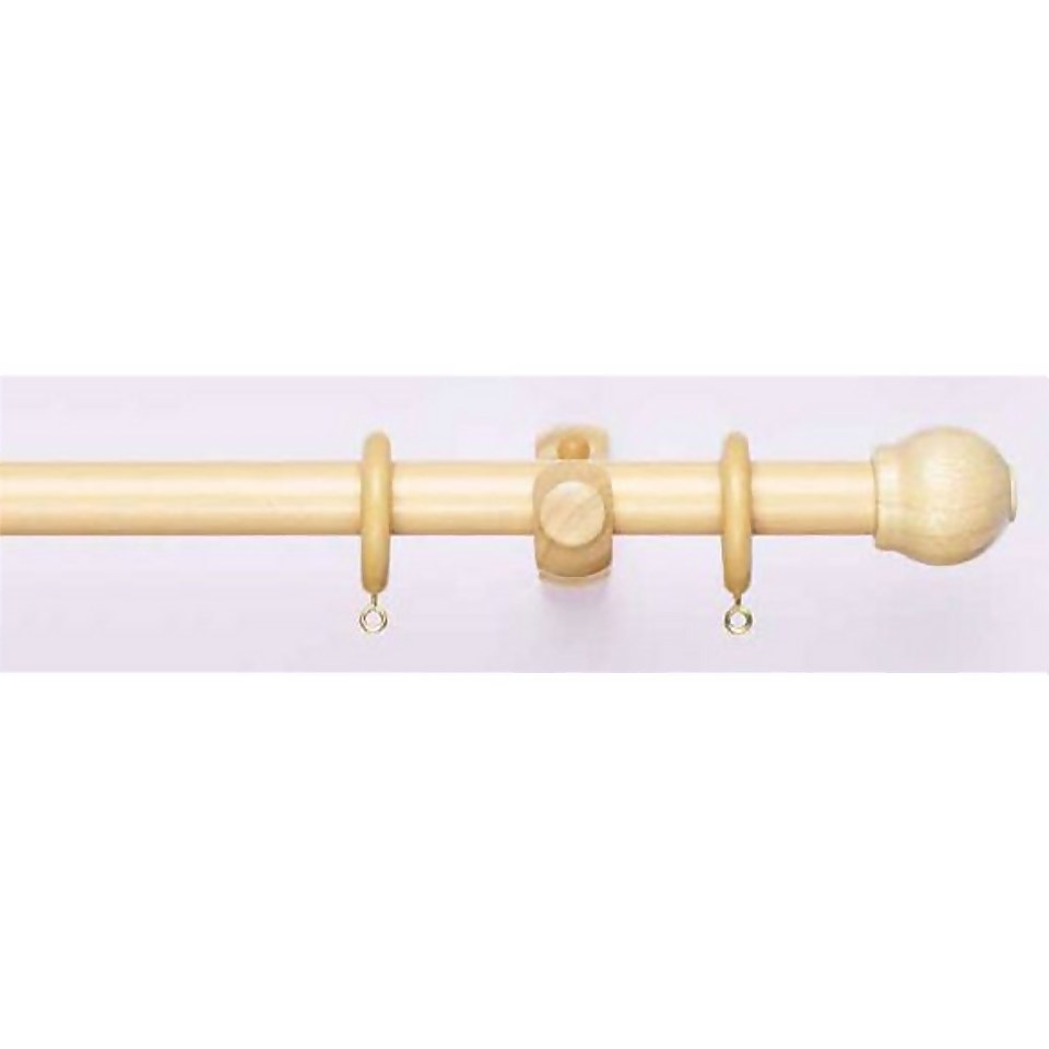 Natural Wooden Curtain Pole & Bullet Finial 1.2m Homebase