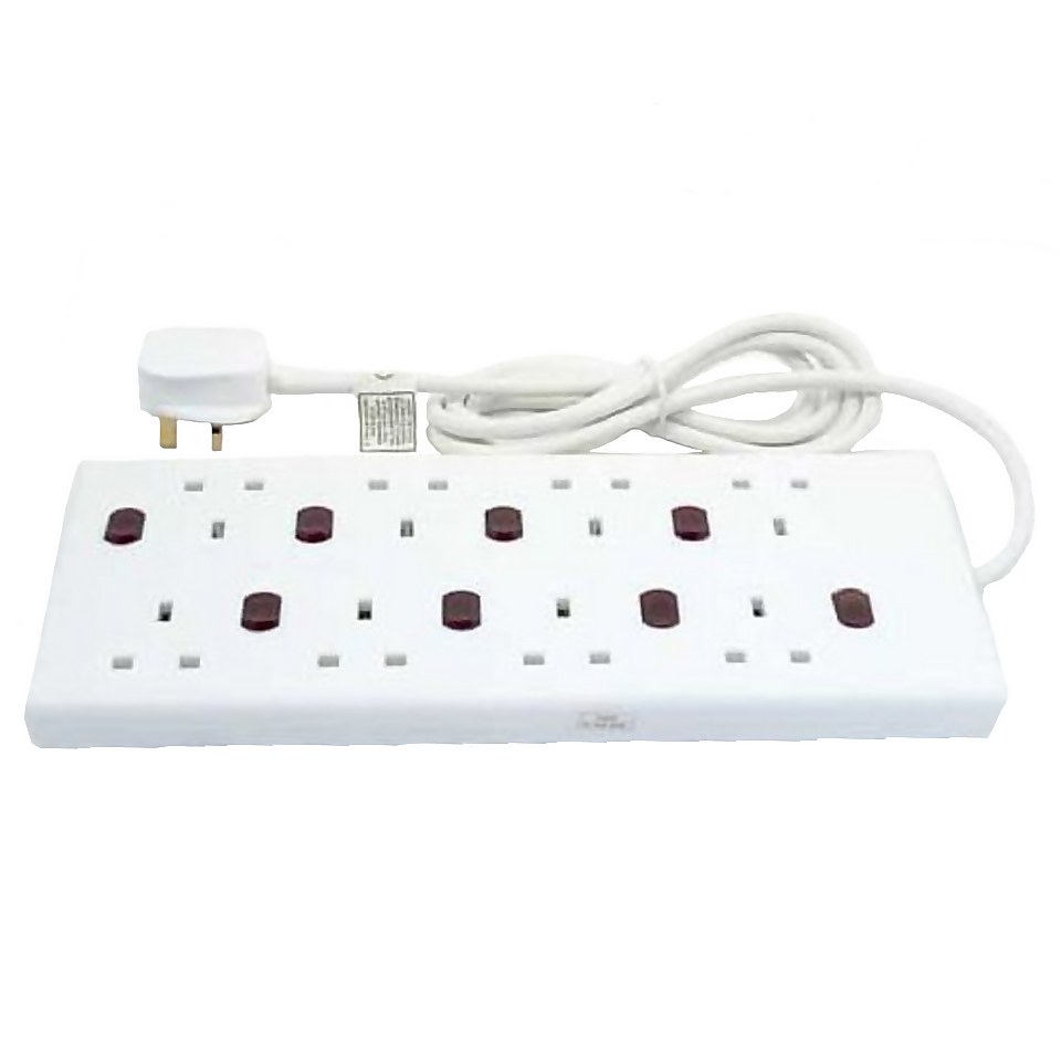 Masterplug 8 Socket Switched Extension Lead 2m White Homebase