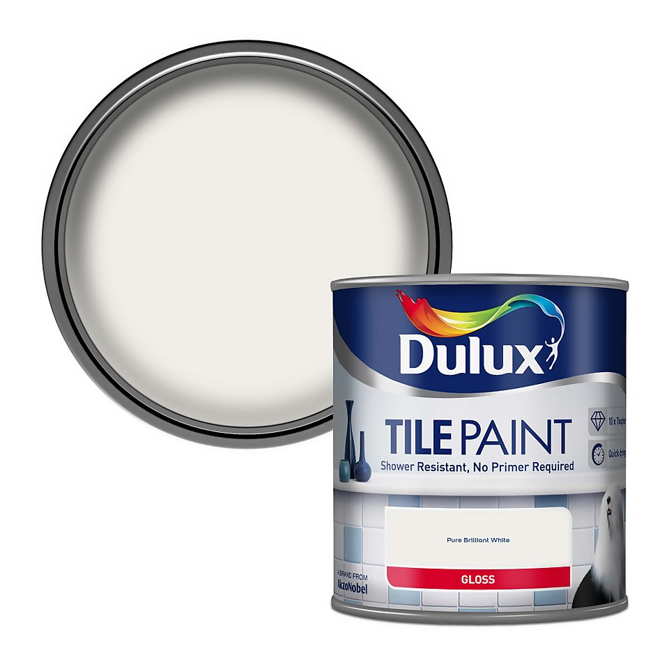 Dulux Bathroom Plus Pure Brilliant White - Tile Paint - 600ml | Homebase