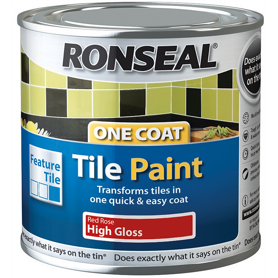 Ronseal One Coal Tile Paint Red Rose High Gloss 250ml