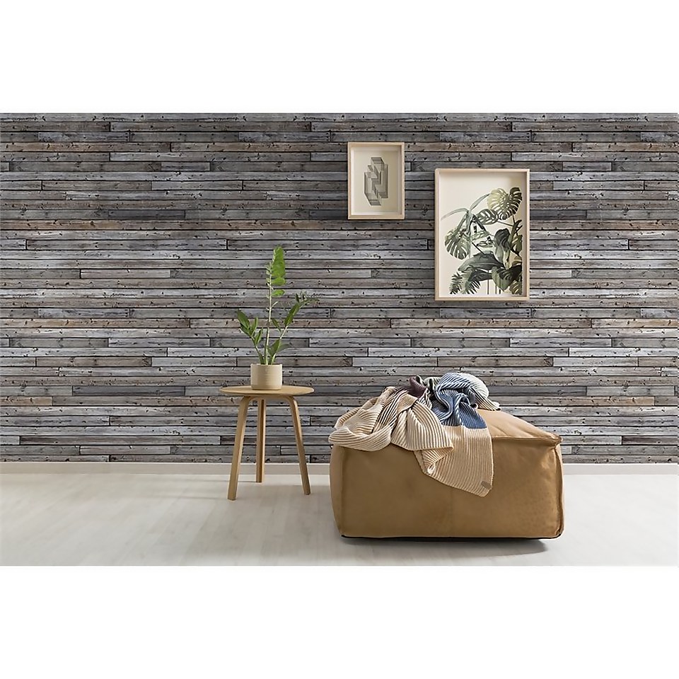 Grandeco Horizontal Wood Effect Digital Wallpaper Mural