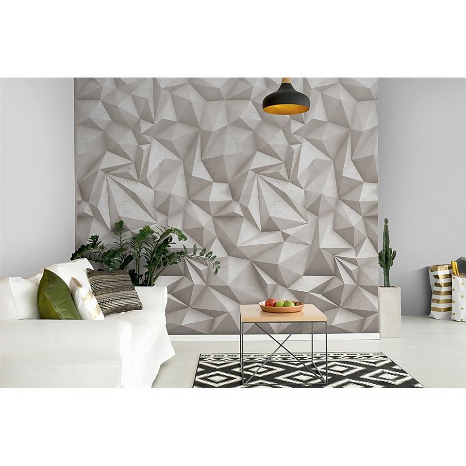 Grandeco 3D Concrete Grey Geometric Digital Wallpaper Mural Homebase