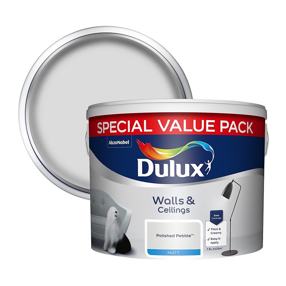 Dulux Walls & Ceilings Polished Pebble Matt Emulsion Paint 7.5L