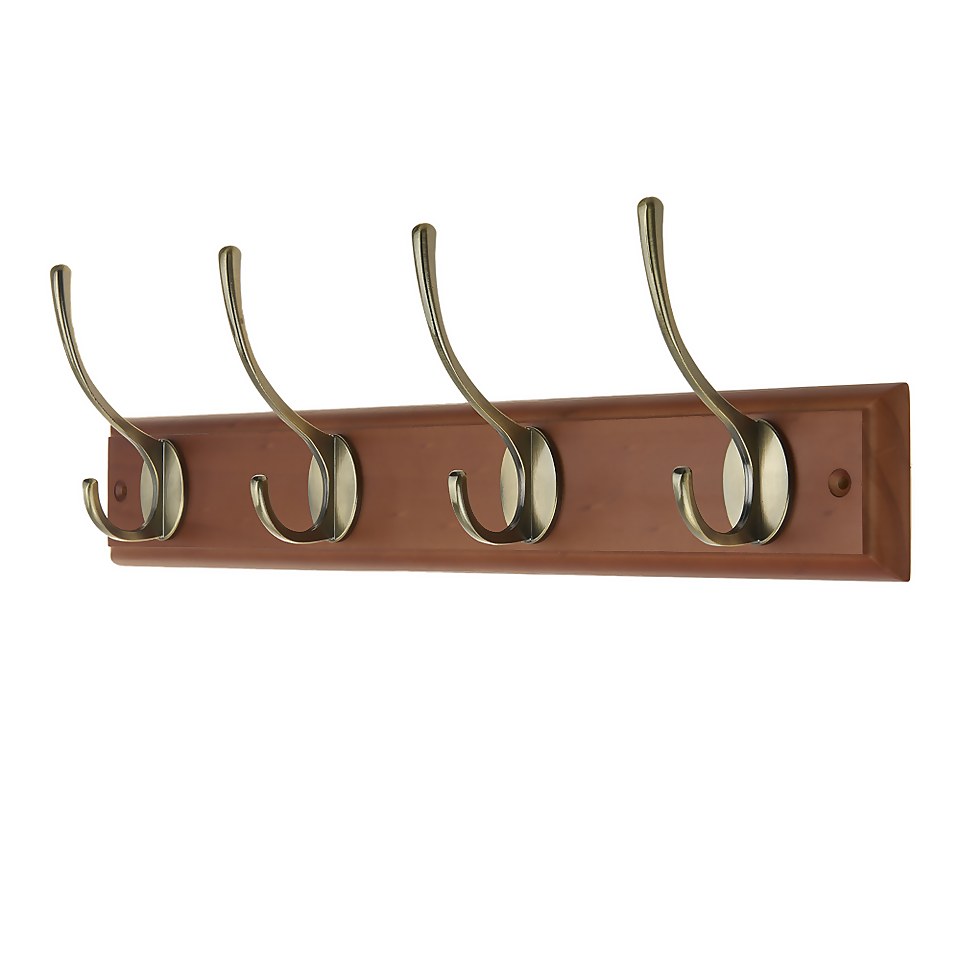 Beech Victorian Hook Rail Antique Brass 4 Hooks Homebase