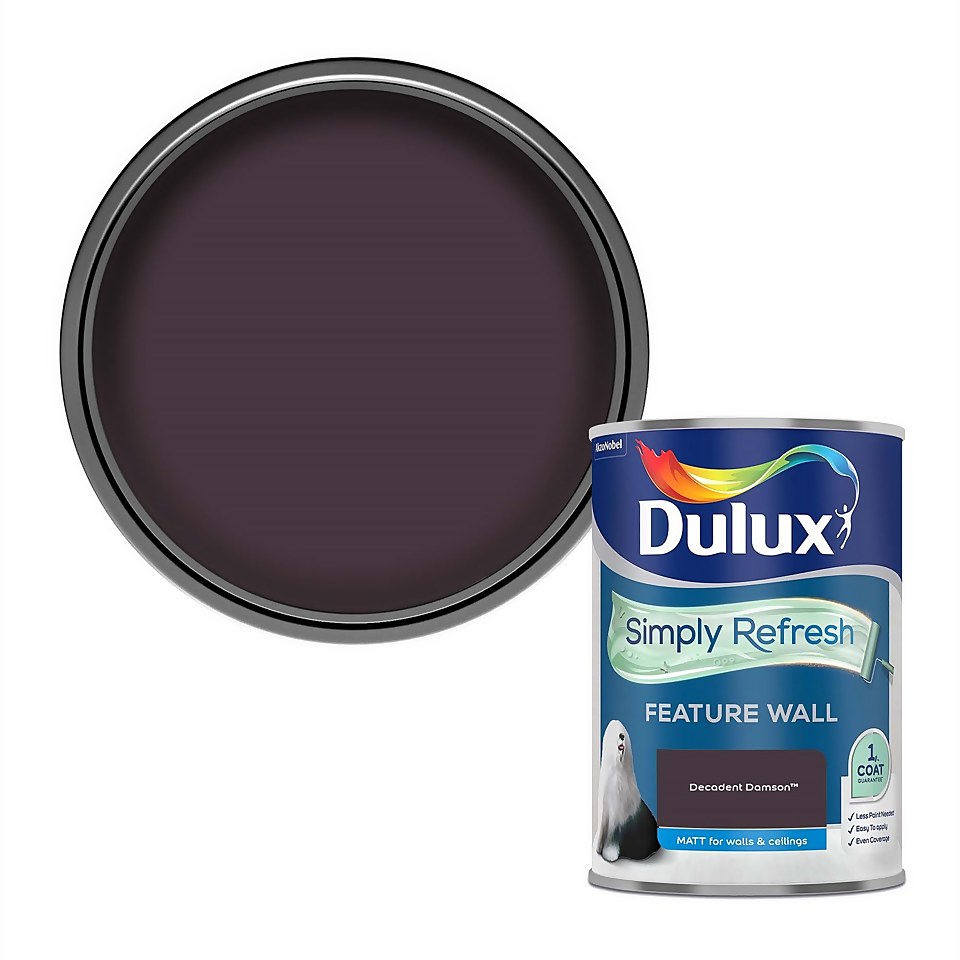 Dulux Simply Refresh Feature Wall One Coat Matt Emulsion Paint Decadent Damson 1.25L Homebase
