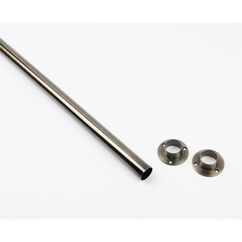 Hanging Rail Kit 25mm 4ft Antique Brass Rail and End Sockets Homebase