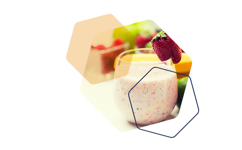 Image of a healthy meal replacement shake with a strawberry