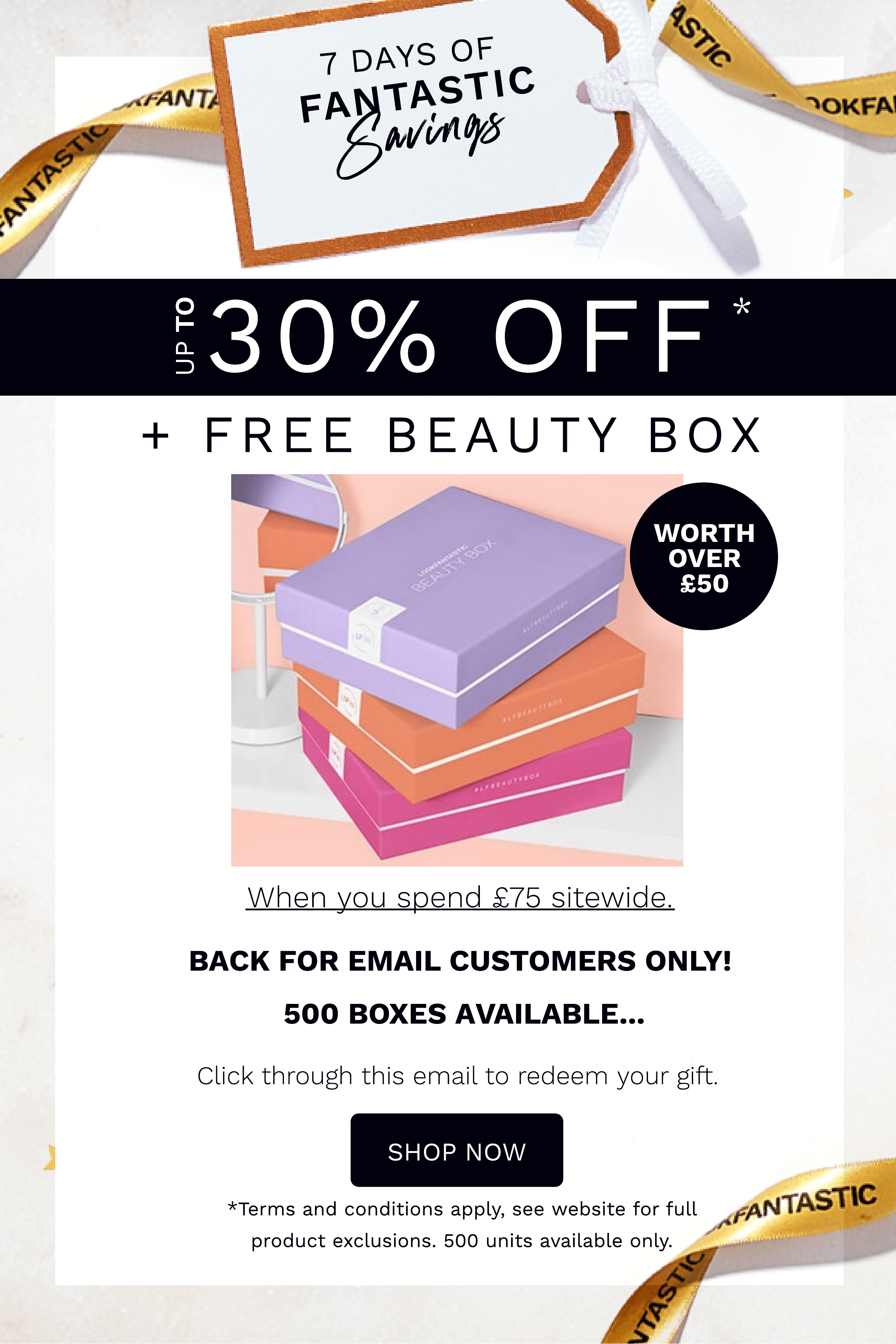 Up to 30 plus free beauty box