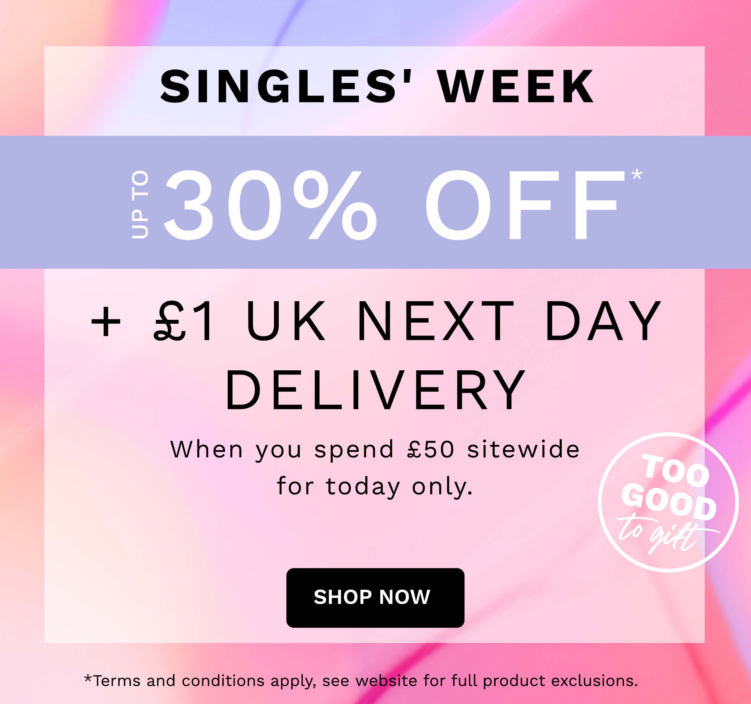 Up to 30 percent off plus 1 pound next day delivery