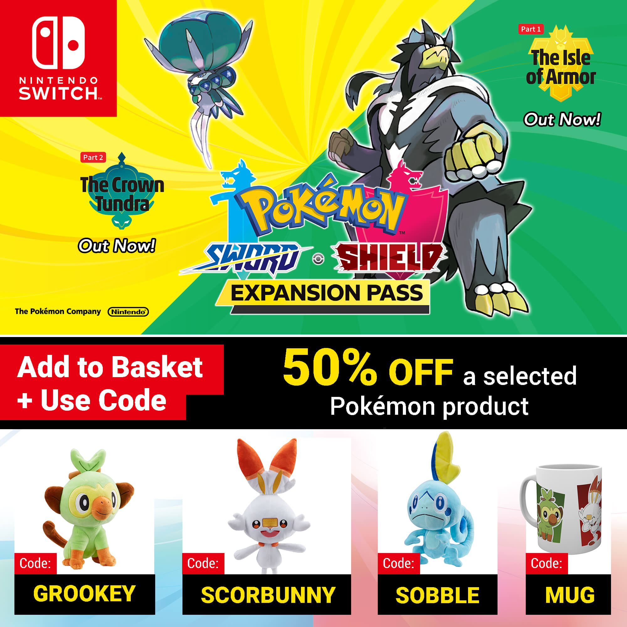 Pokemon Sword And Pokemon Shield Expansion Pass With 50 Off A Selected Pokemon Product Add Items And Use Code At The Basket Nintendo Official Uk Store